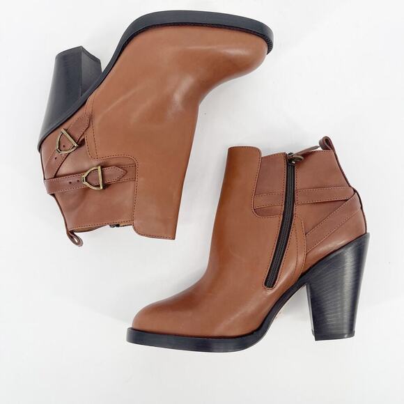 Lucchese Lucia Saddle Brown Leather Buckle Western Ankle Bootie Boot size 7.5 - Picture 5 of 12